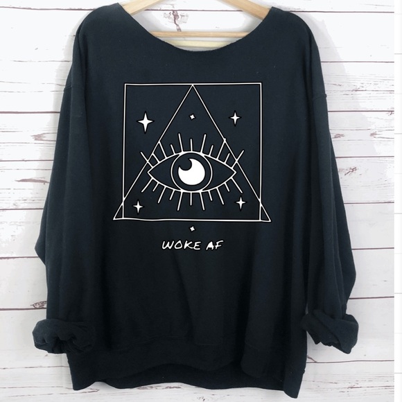 NEW Woke AF Graphic Slouchy Sweatshirt S-4X black - Picture 1 of 2